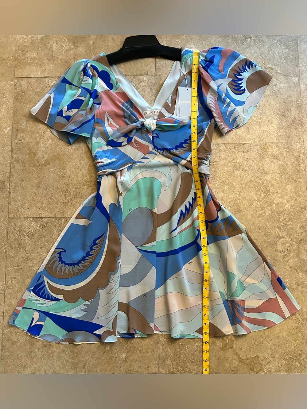 Emilio Pucci Pastel Acapulco Print Silk Tie-Front Mini Dress, Size 10 - Picture 7 of 16